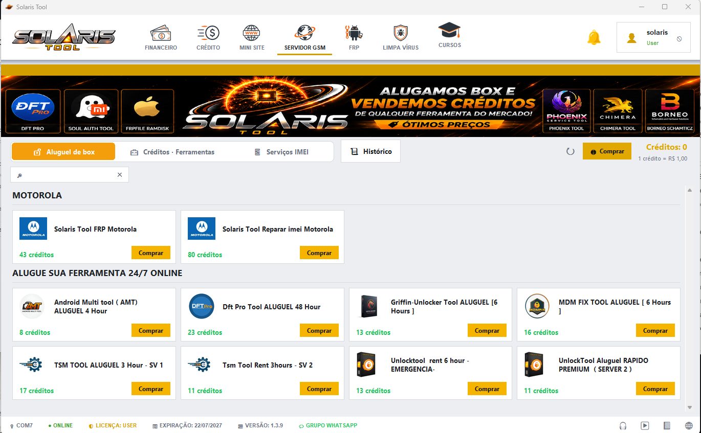 Tela do Solaris Tool