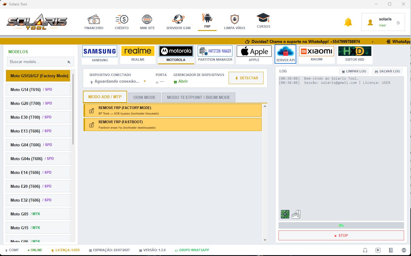 Tela do Solaris Tool