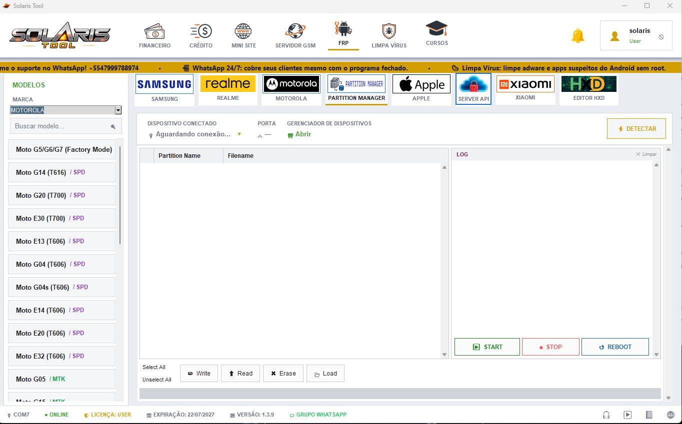 Tela do Solaris Tool