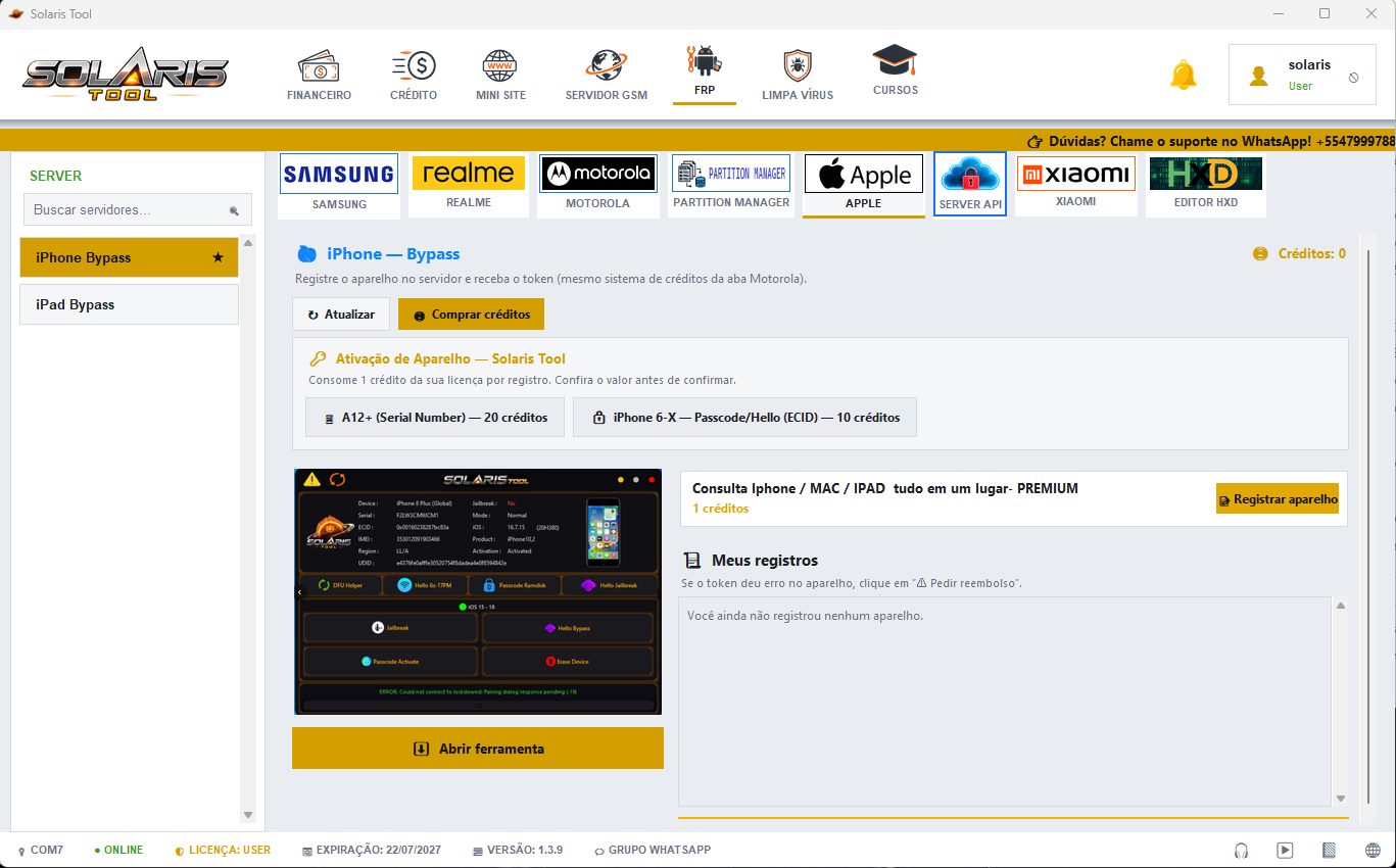 Tela do Solaris Tool