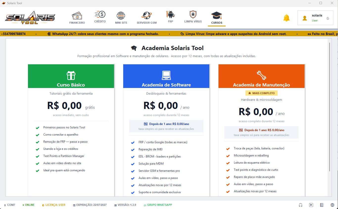 Tela do Solaris Tool